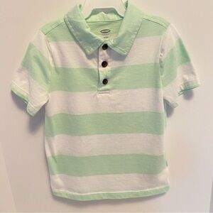 OLD Navy Toddler Boys Green & White Striped Short Sleeve Polo Shirt Size 3T